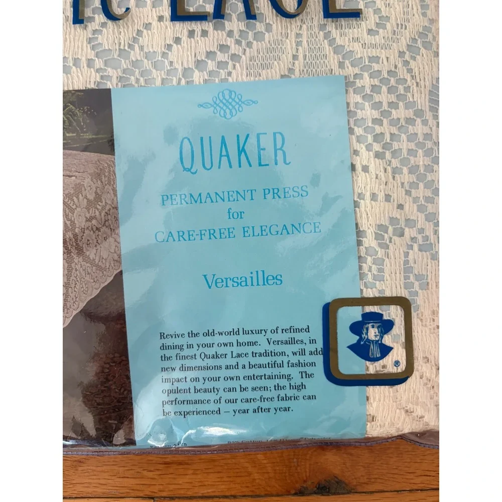 Vtg Quaker Lace Versailles Permanent Press Tablecloth Cover Natural Oblong 70x90